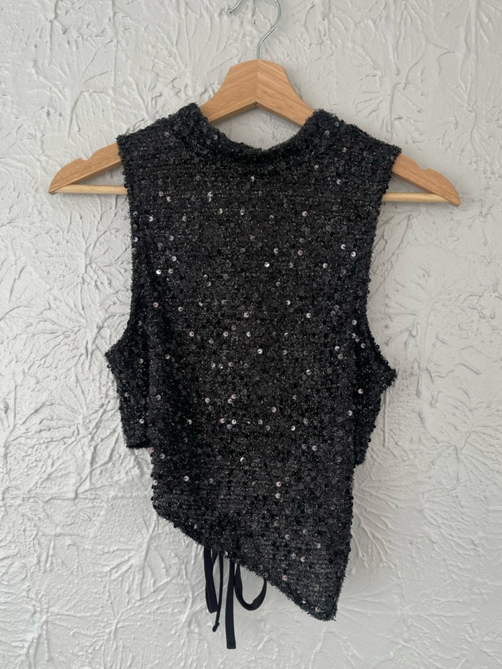 Reclaimed Vintage Black Sequin Asymmetrical Tank Top